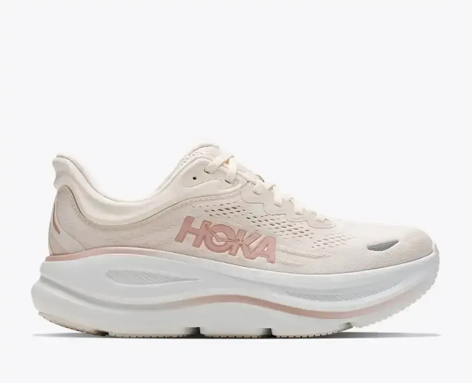 HOKA Bondi 9 Whisper White Rose Gold (Women’s) - Road Running Shoes - front view