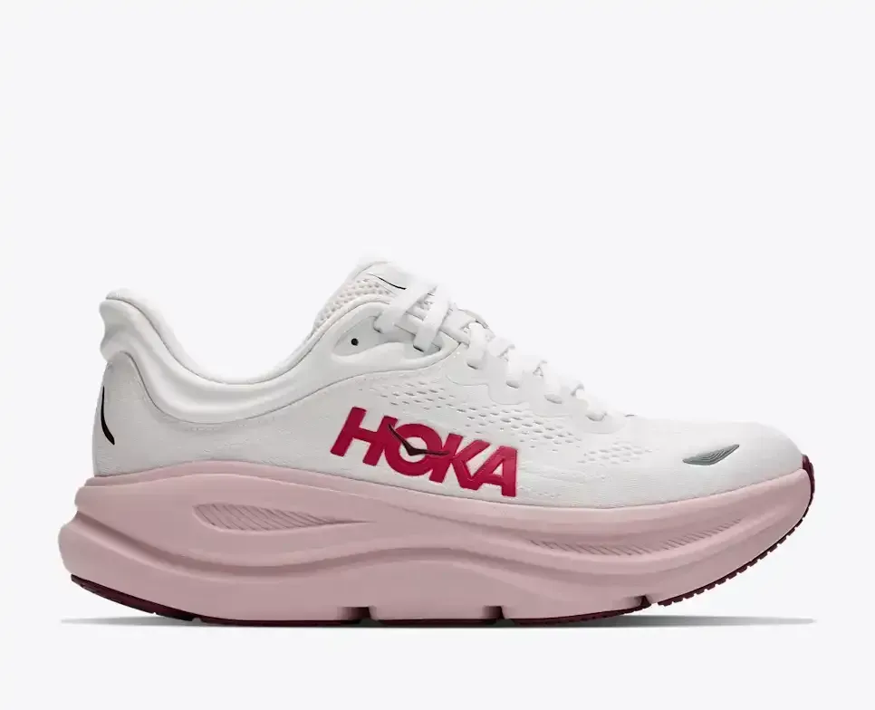 HOKA Bondi 9 White Pink Opal (Women’s) - Road Running Shoes - front view