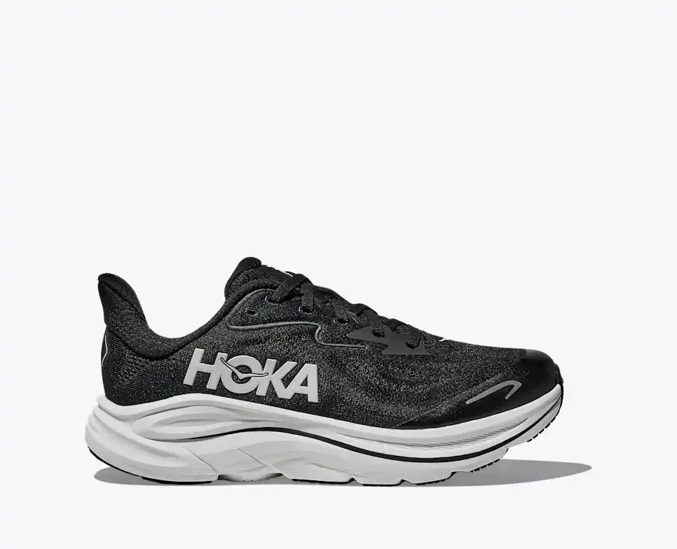 HOKA Clifton 10 Black White (GS) - Big Kids - front view