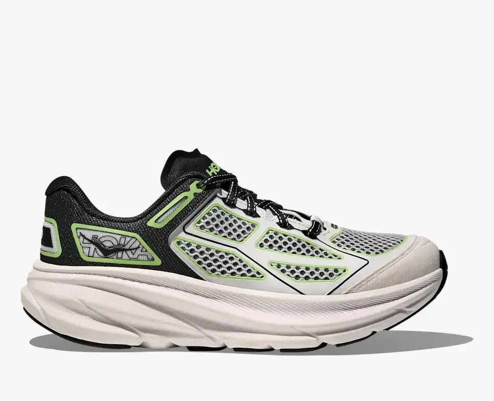 HOKA Clifton One9 Black White Green - Men's Running Shoes & Trainers - front view