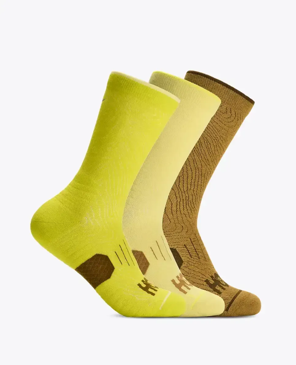 HOKA Crew Run Sock 3-Pack Hoka Citrus/Pomelo Yellow/Mstd Seed - Men's Best Selling HOKA Running Shoes - front view
