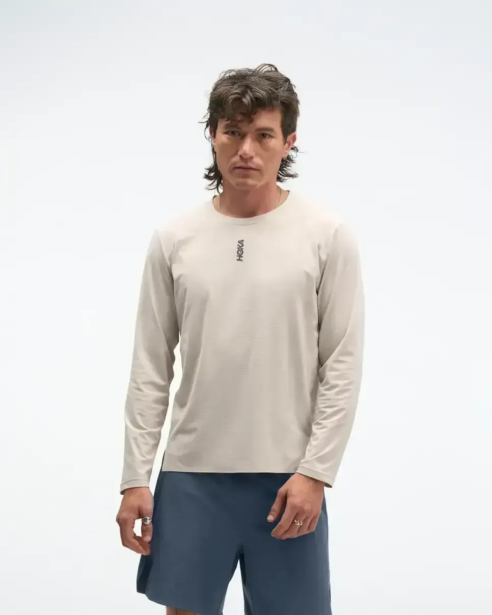 HOKA EveryRun Long Sleeve River Rock Grey - Men's New Arrivals - front view