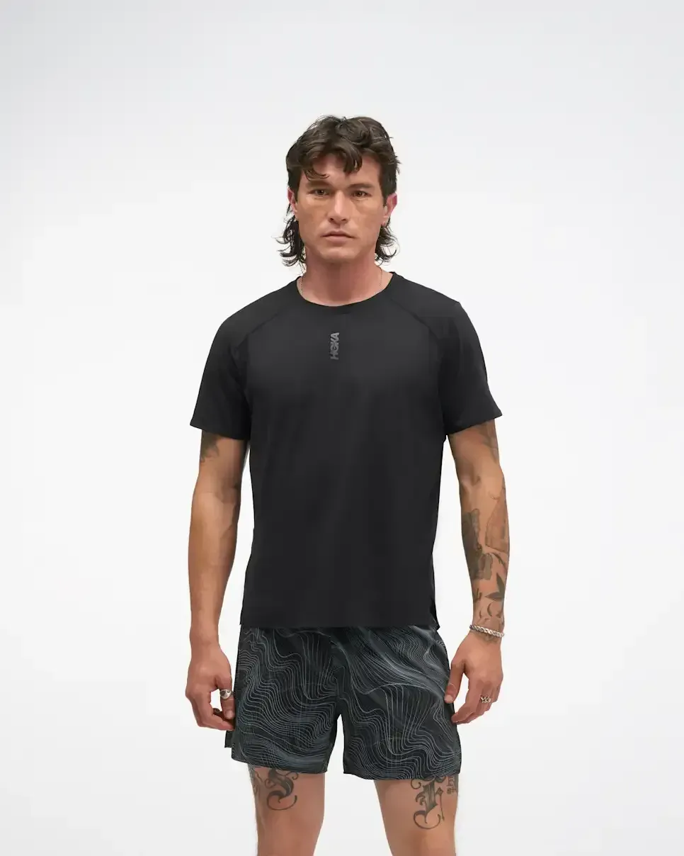 HOKA EveryRun Short Sleeve Black - Men's Running Clothing & Gear - front view