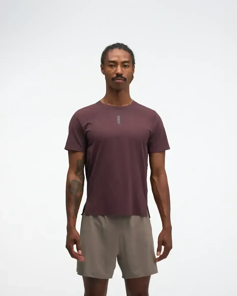 HOKA EveryRun Short Sleeve Deep Mauve - Men's New Arrivals - front view