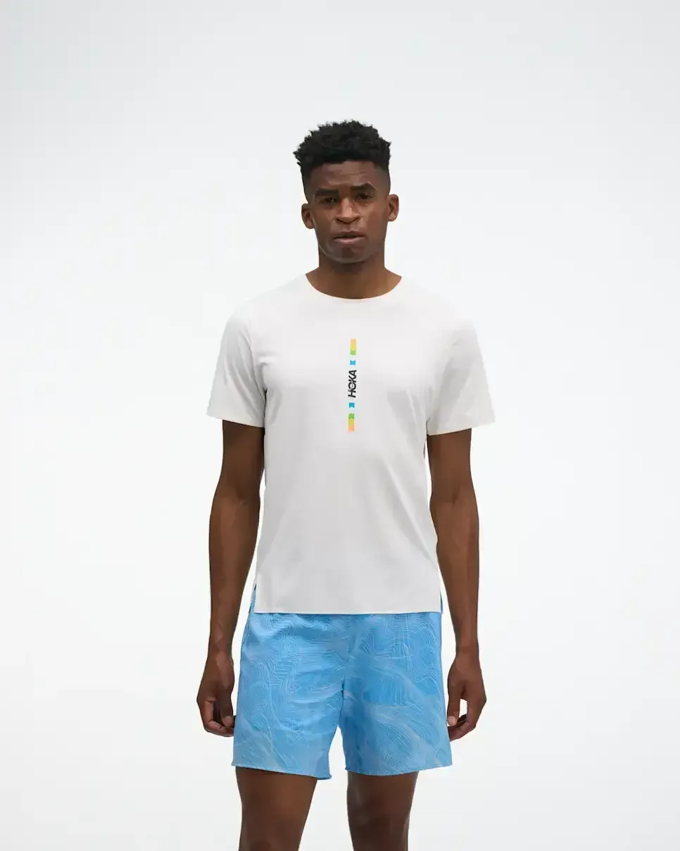 HOKA EveryRun Short Sleeve White Multi - Men's HOKA Exclusives - front view