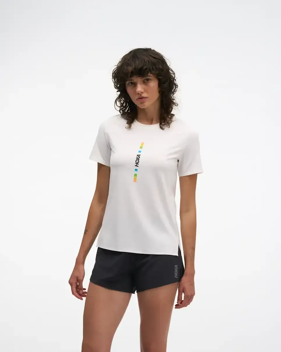 HOKA EveryRun Short Sleeve White Multi (Women’s) - Women's HOKA Exclusives - front view