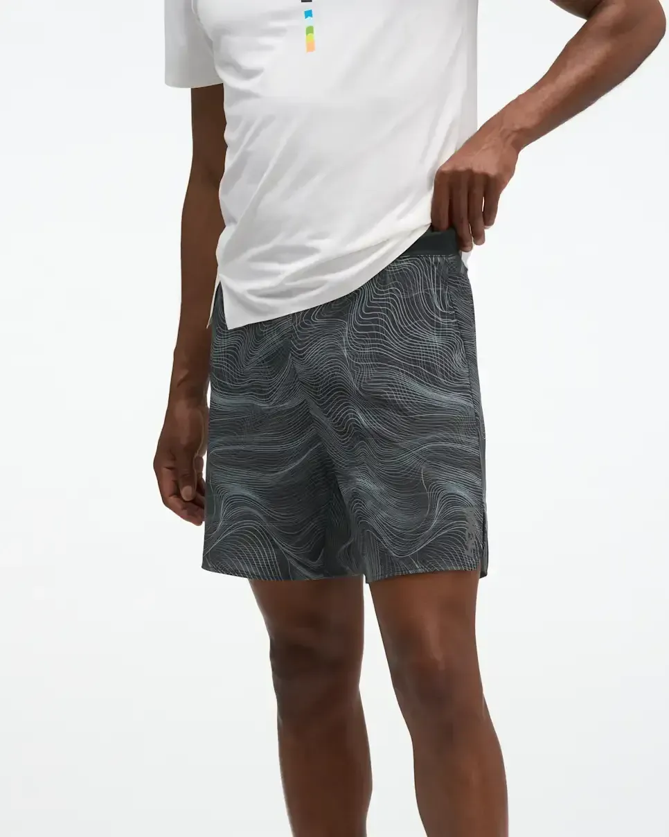 HOKA Glide Short 7” 2in1 Black White Prt - Men's HOKA Exclusives - front view