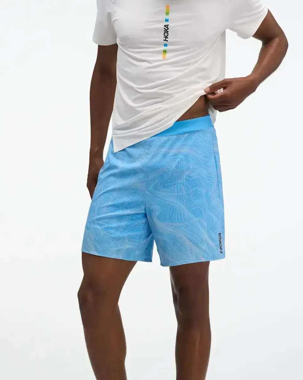 HOKA Glide Short 7” 2in1 Mineral Blue Prt - Men's HOKA Exclusives - front view