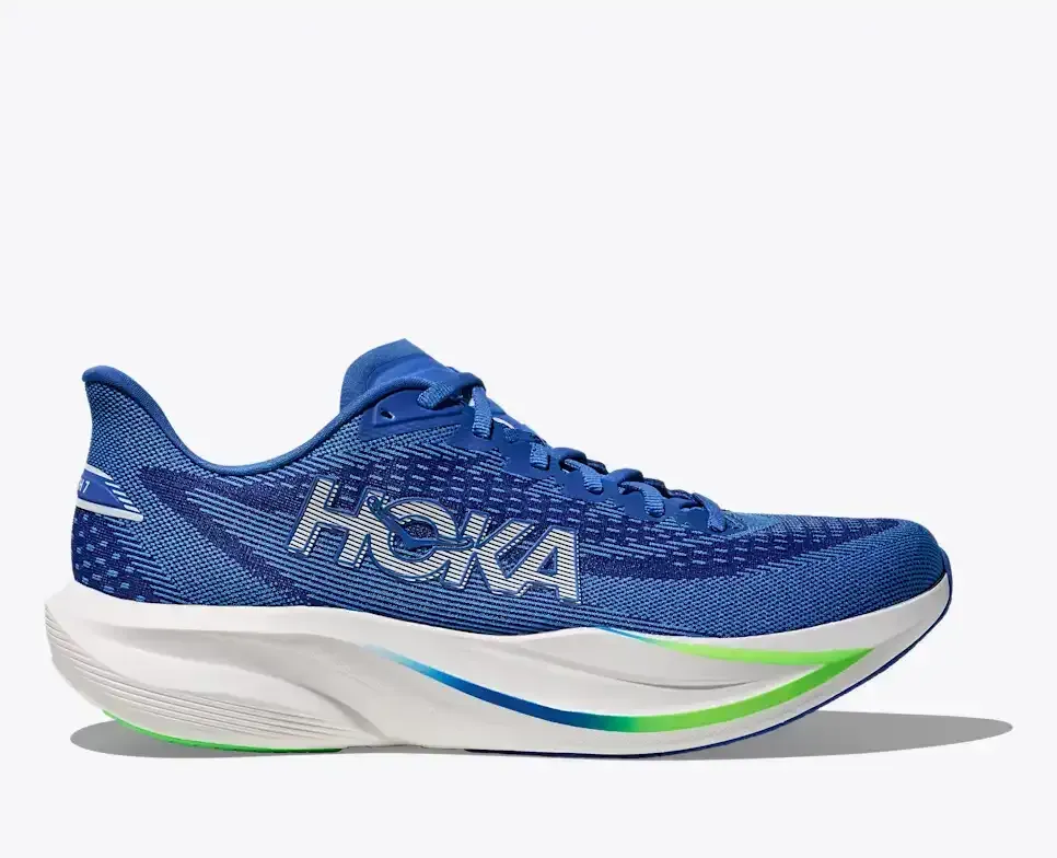 HOKA Mach 7 Cobalt Blue Neon Green - Men's Road Running Shoes & Trainers - front view