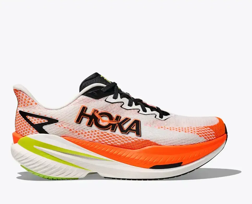 HOKA Mach X 3 White Neon Tangerine - Men's Running Shoes & Trainers - front view