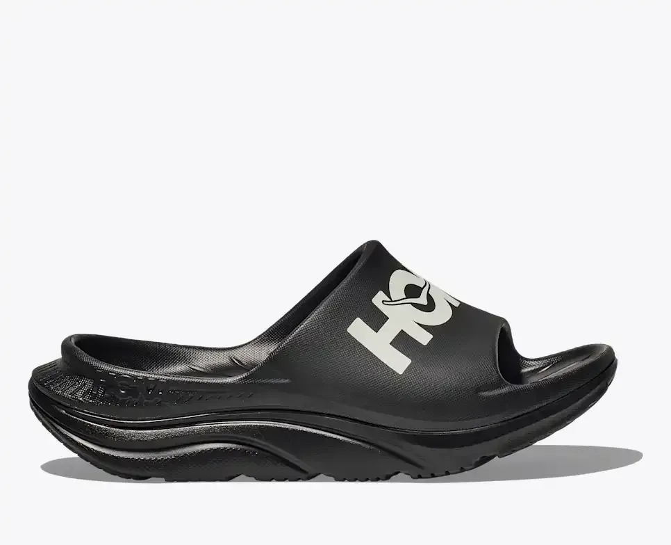 HOKA Ora Athletic Slide Black White - Men's Running Shoes & Trainers - front view