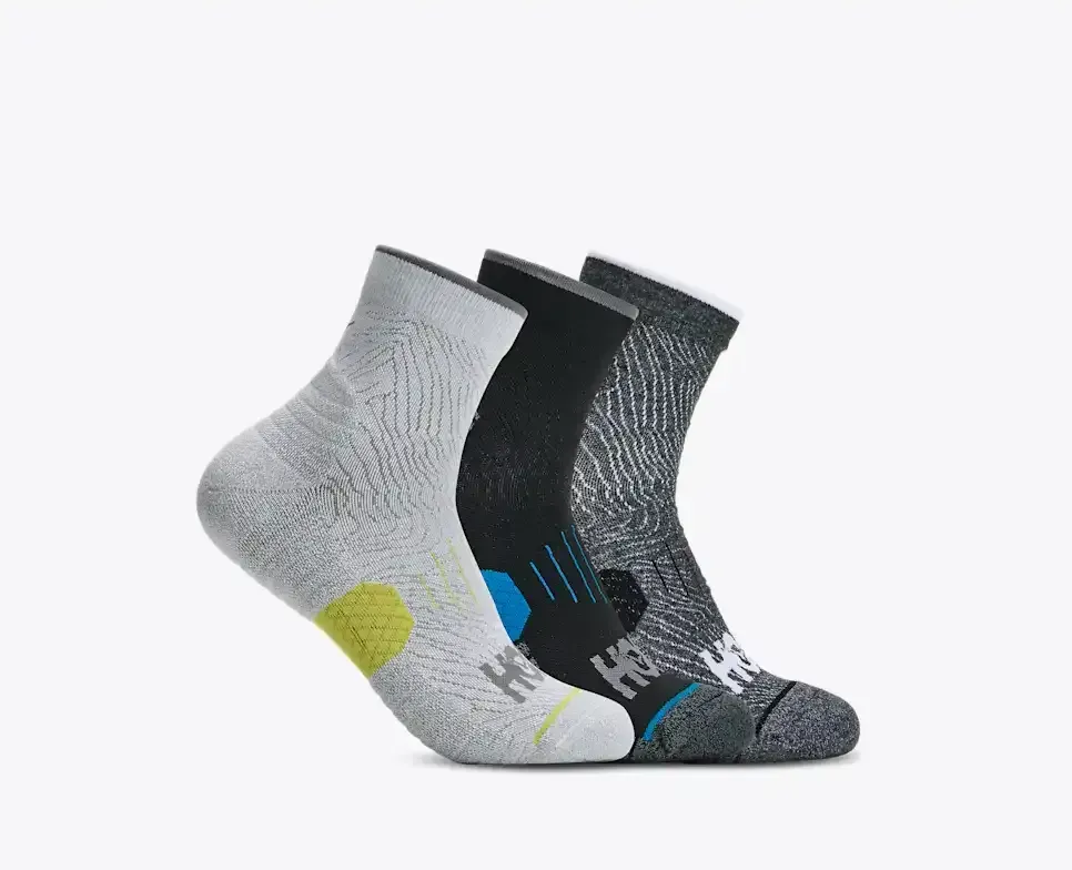 HOKA Quarter Run Sock 3-Pack White/Black/Grey - Men's HOKA Exclusives - front view