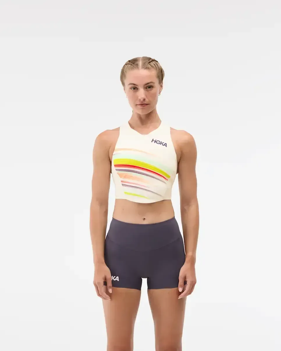 HOKA Race Day Crop Bra Alabaster Flare (Women’s) - Women's Products - front view