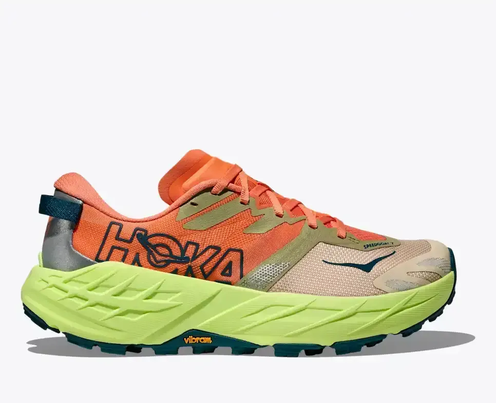 HOKA Speedgoat 7 Persimmon Neon Yuzu (Women’s) - Women's Running Shoes - front view