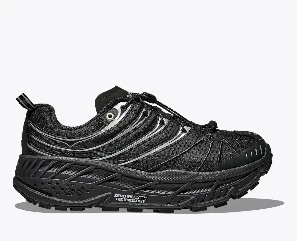 HOKA Stinson EVO GORE-TEX Black Silver - Men's Running Shoes & Trainers - front view